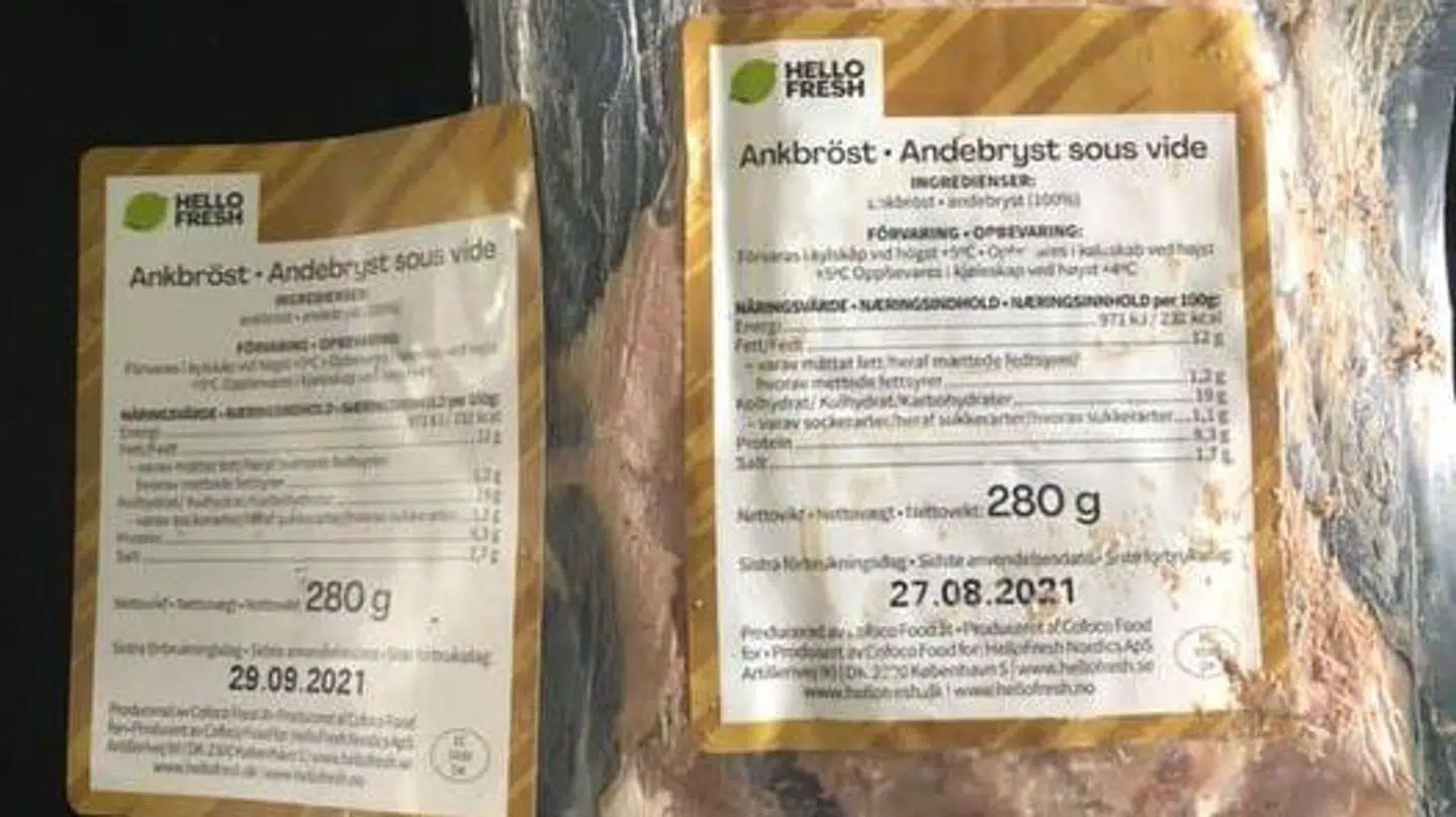 Kødet som en HelloFresh-kunde modtog til denne uges levering. (Privatfoto)
