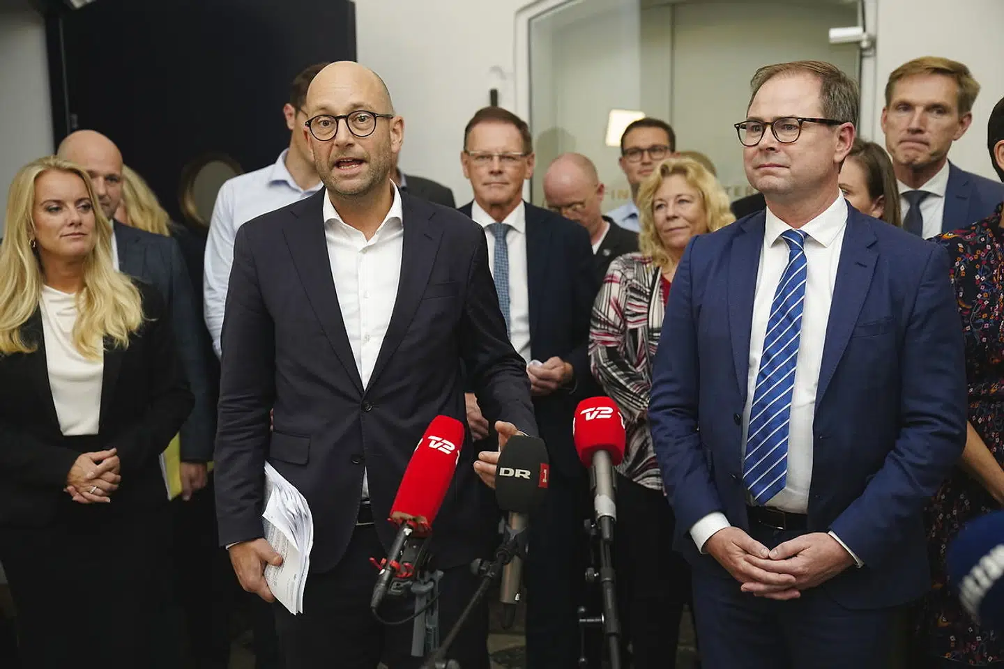 Finansminister Nicolai Wammen (S) og minister for fødevarer, landbrug og fiskeri Rasmus Prehn (S) afholder doorstep efter forhandlinger om grøn omstilling af landbruget i Finansministeriet i København.