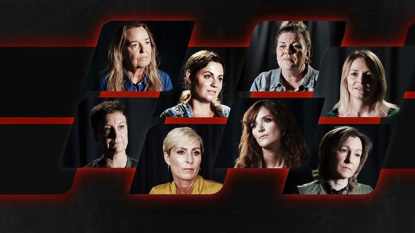 Disse kvinder fortæller historier om den grænseoverskridende adfærd på TV 2. Med uret fra øverst til venstre: Camilla Karlslund, Karen Helene Hjorth, Connie Dyrløv, Louise Degn, Antoinette Kordic, Therese Philipsen, Cecilie Beck og Janni Pedersen.