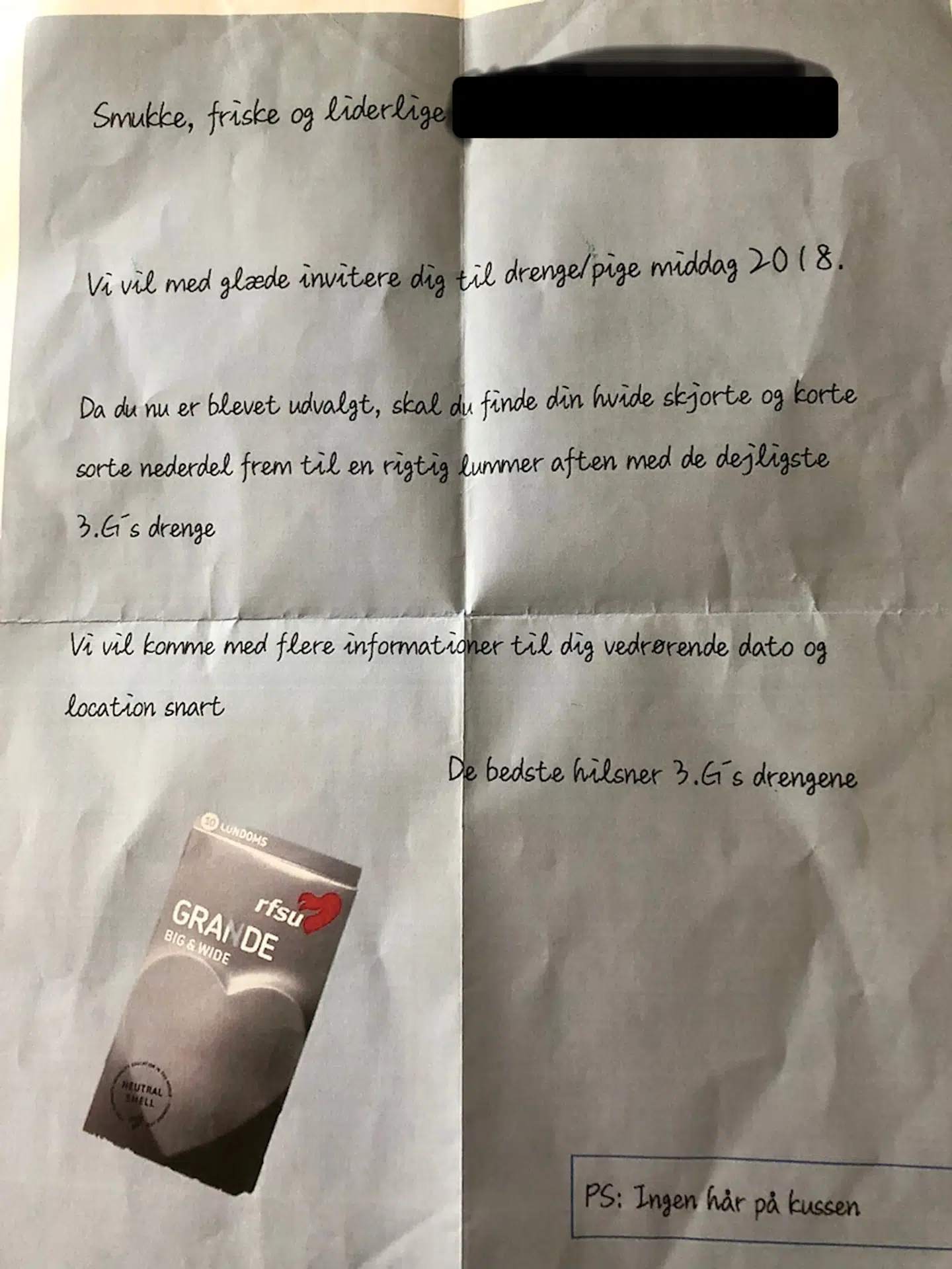 Her er invitationen, der nu er skyld i, at en gruppe drenge ikke møder op på deres gymnasium i morgen