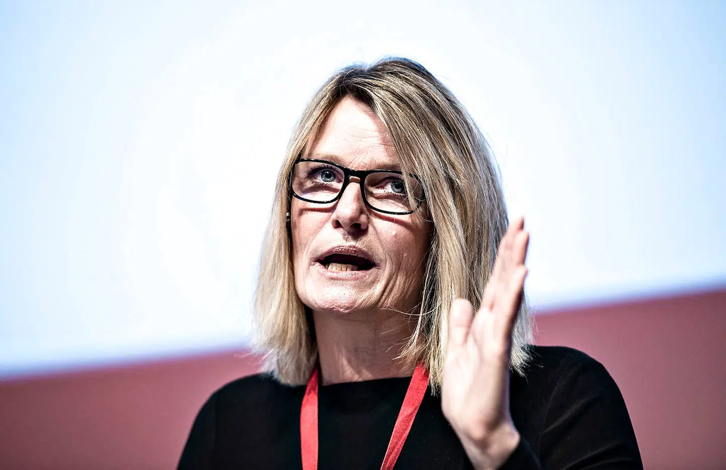 Birgit S. Hansen, borgmester i Frederikshavn Kommune diskuterer her "politisk og økonomisk styring i kommunen" ved Kommunaløkonomisk Forum 2018 i Aalborg Kongres og Kulturcenter, torsdag d. 11. januar 2018.. (Foto: Henning Bagger/Scanpix 2018)