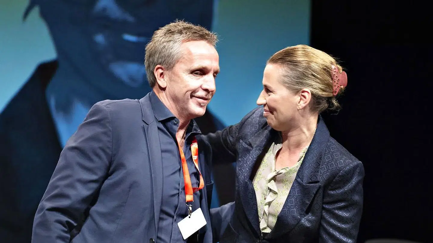 Statsminister Mette Frederiksen med formand Per Christensen før sin tale til 3F's kongres i Aalborg torsdag den 26. september 2019.