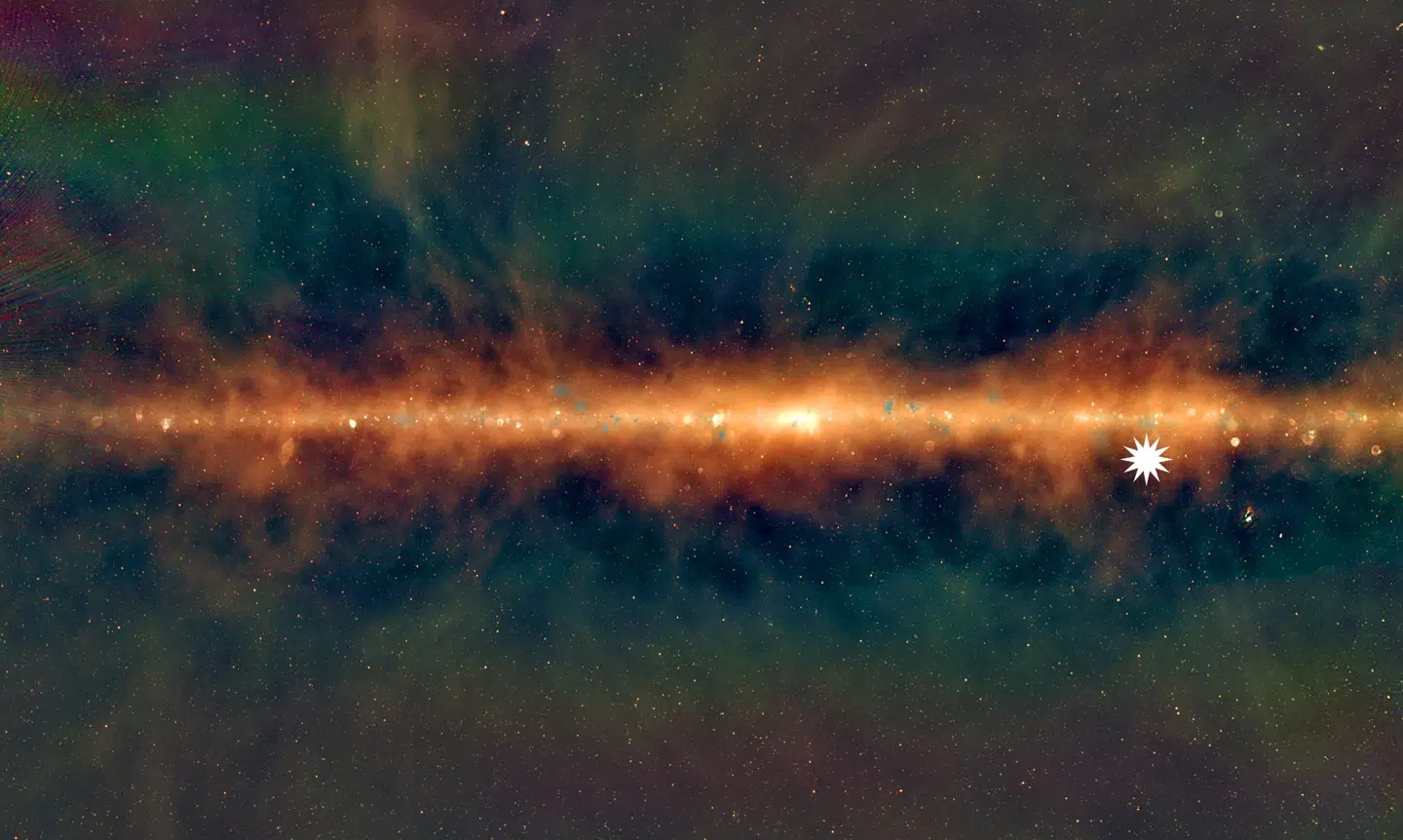 Billedet viser Mælkevejen fra Murchison Widefield Awway. Stjerneikonet i højre side viser, hvor det mystiske rumobjekt er.