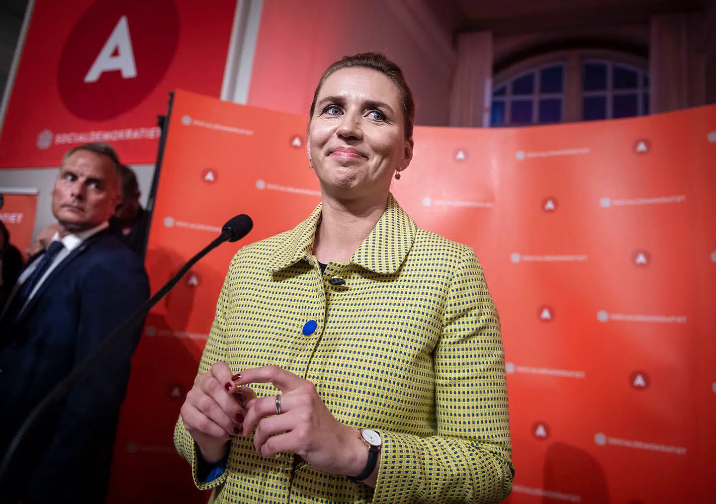 Mette Frederiksen ved valgfesten hos Socialdemokratiet i Fællessalen på Christiansborg i København under Folketingsvalget 2019, onsdag den 5. juni 2019. (Foto: Liselotte Sabroe/Ritzau Scanpix)