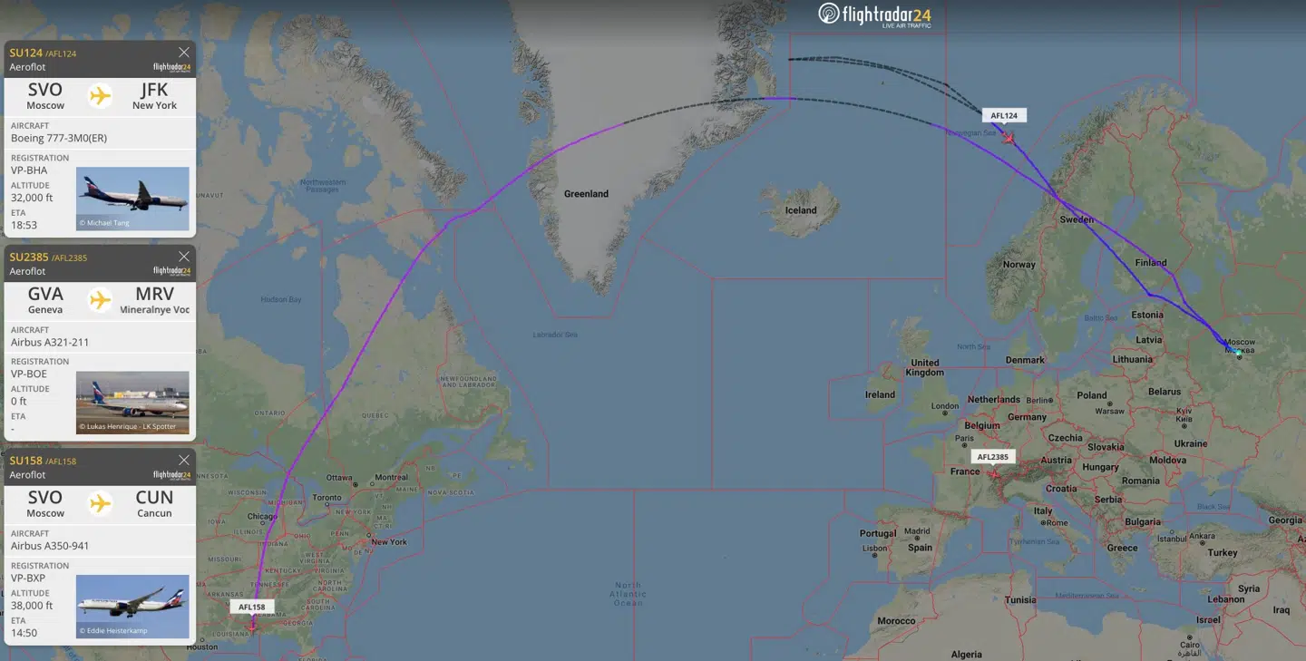 Her kan du se det ene af de tre fly, SU158, der tidligt i morges fløj gennem dansk luftrum over Grønland.