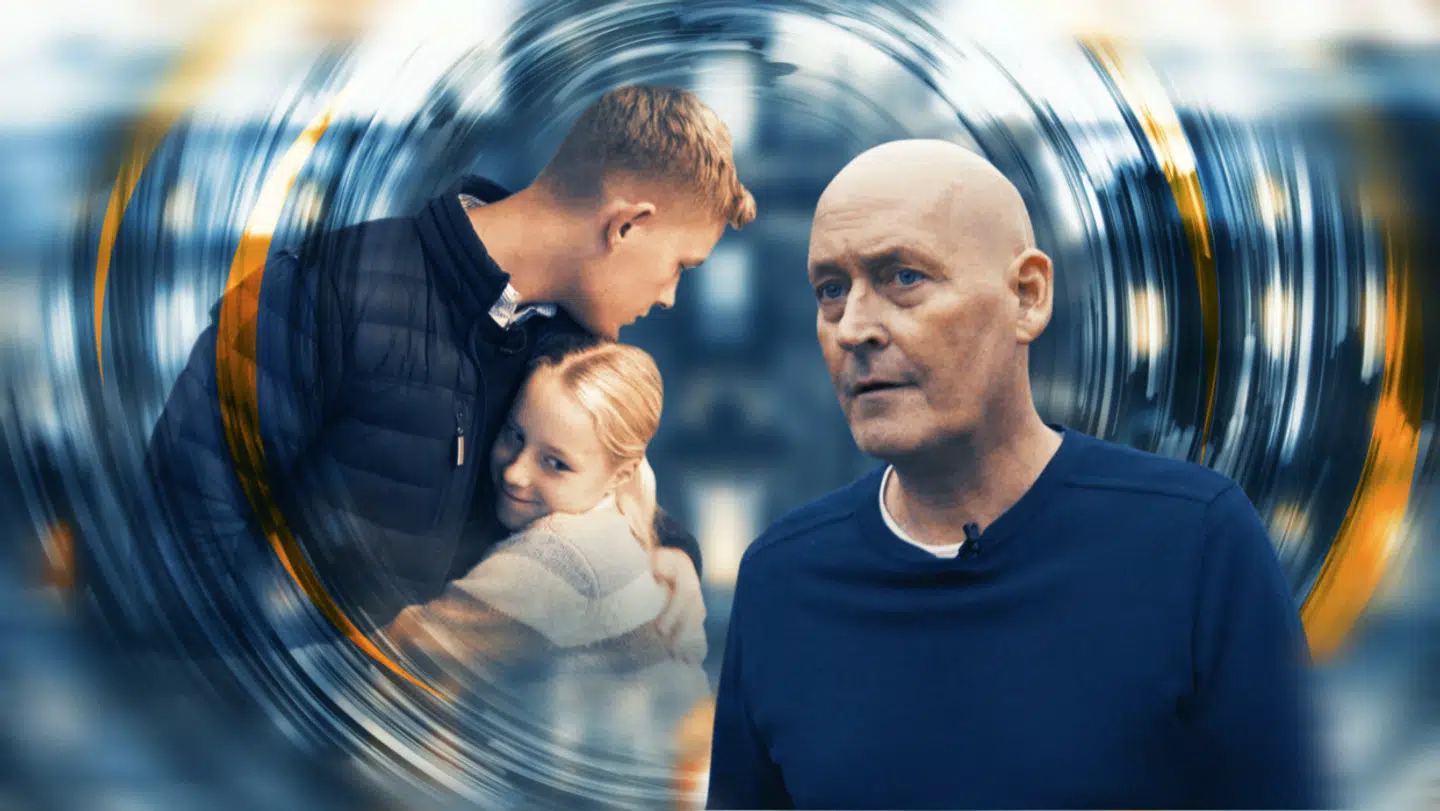 Henrik Lykke Dam, der er uhelbredeligt syg af kræft, og hans to børn. (Foto: TV 2)