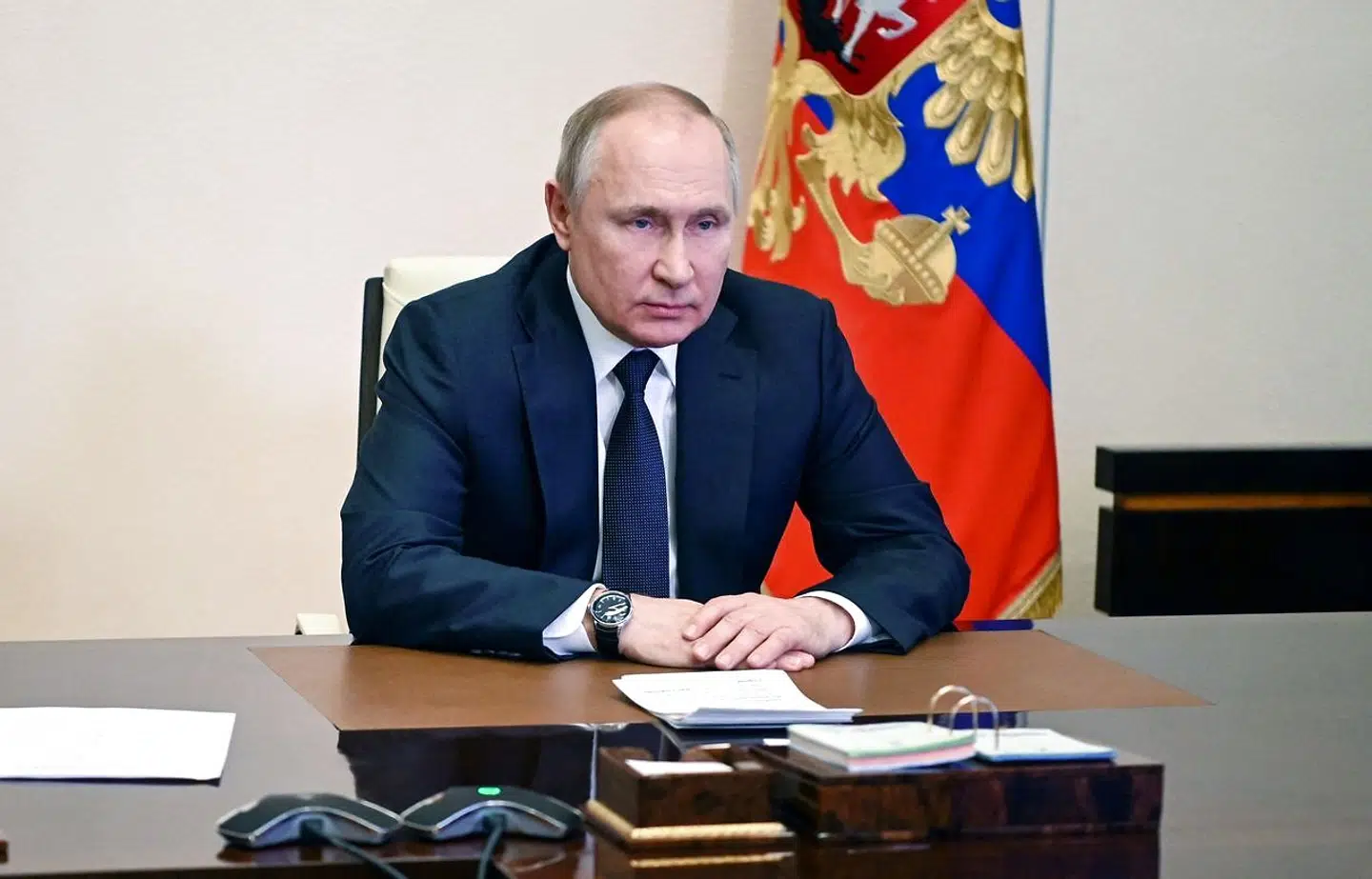 "Alt går efter planen" ifølge Ruslands præsident Putin. Her filmet under en tv-transmiteret tale den 3. marts