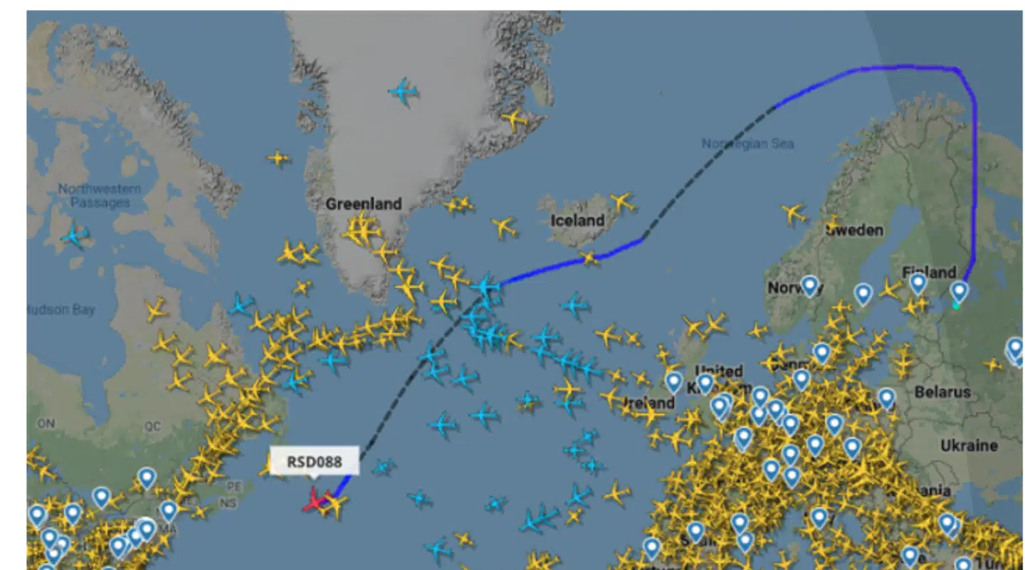 Fly på vej mod USA. Foto: Flighttrader.