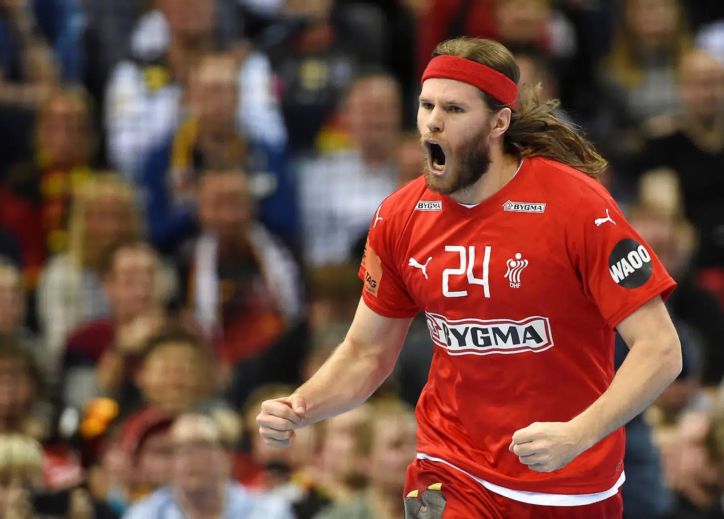 IHF Handball World Championship - Germany & Denmark 2019 - Semi Final - Denmark v France - Barclaycard Arena, Hamburg, Germany - January 25, 2019 Denmark's Mikkel Hansen celebrates during the match REUTERS/Fabian Bimmer