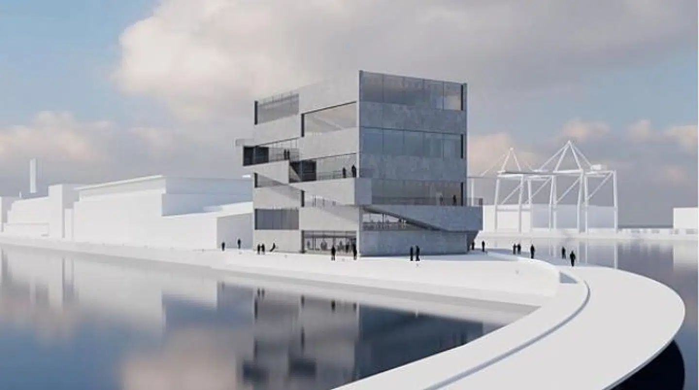 Her ses en visualisering af det 27 meter høje hovedkvarter, som Bjarke Ingels Group ville opføre i Nordhavnen. Men ifølge politikerne var projektet »sjældent grimt« og ikke grønt nok.