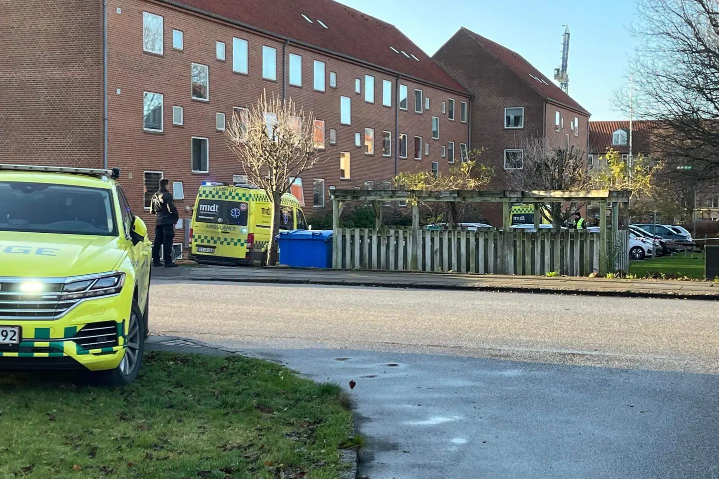 Østjyllands Politi rykkede torsdag formiddag 16. december ud til Byvangs Allé i Viby ved Aarhus. En kvinde var blevet dræbt med knivstik. Presse-Fotos.dk/Ritzau Scanpix