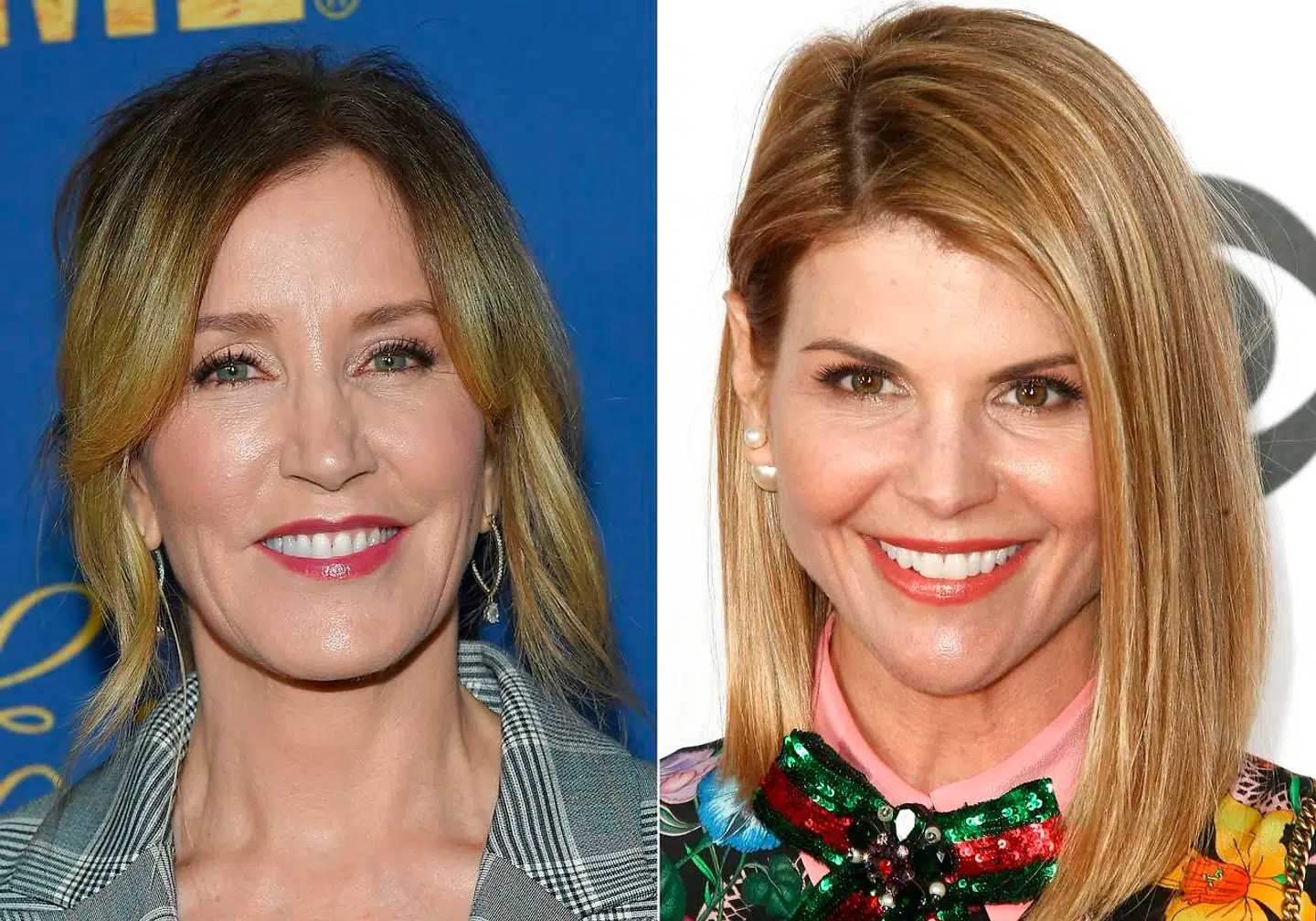 Felicity og Lori Loughlin (Photos by LISA O'CONNOR and Tommaso Boddi / AFP)