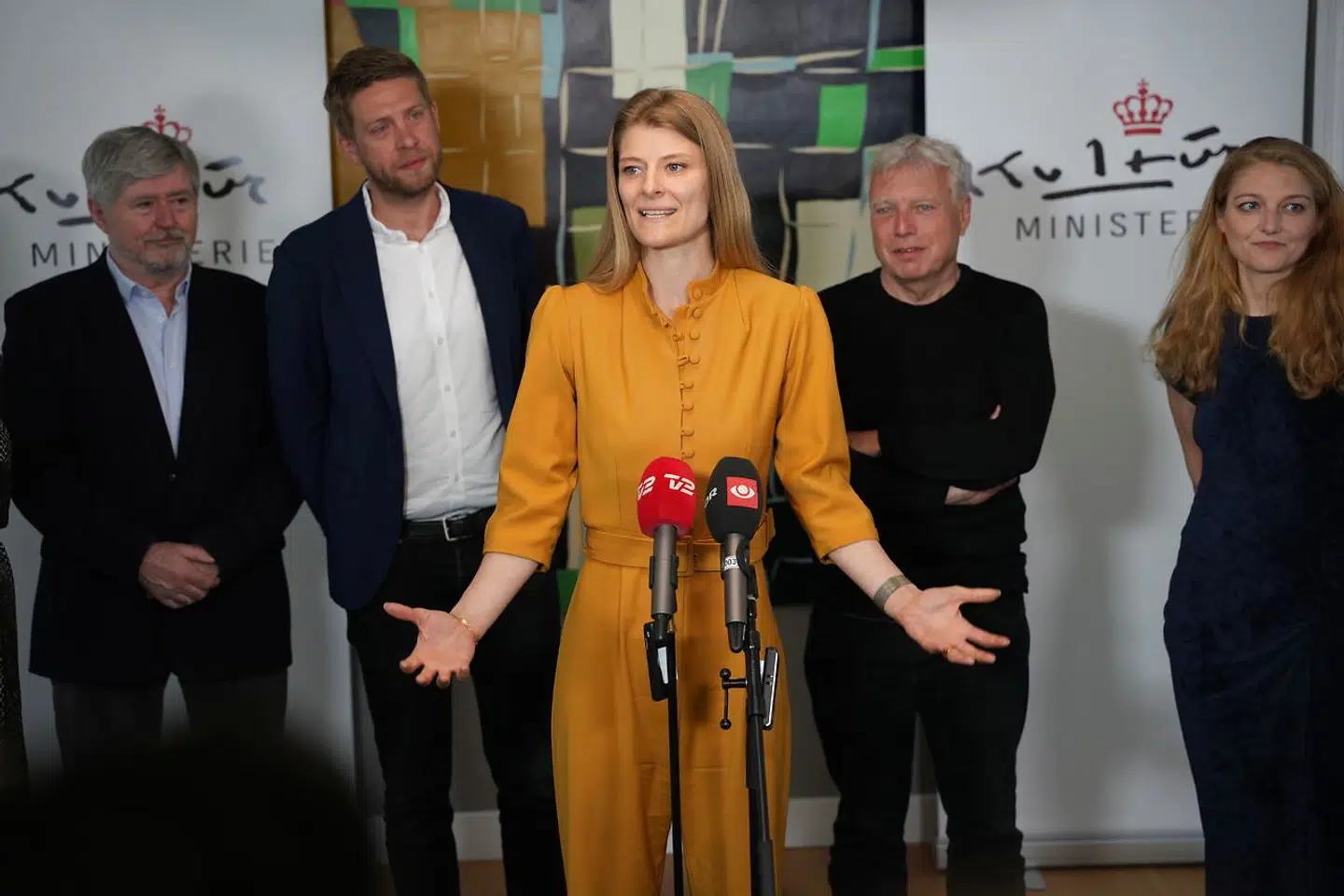 Kulturminister Ane Halsboe-Jørgensen præsenterer ny medieaftale i Kulturministeriet i København lørdag den 21. maj 2022.