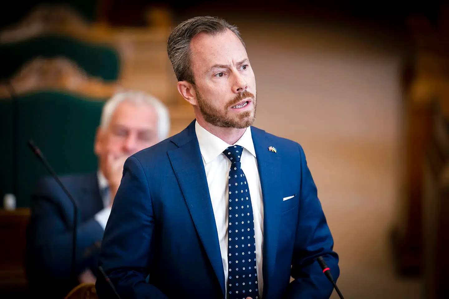 Venstres formand, Jakob Ellemann-Jensen, under Folketingets afslutningsdebat på Christiansborg, mandag 23. maj 2022.