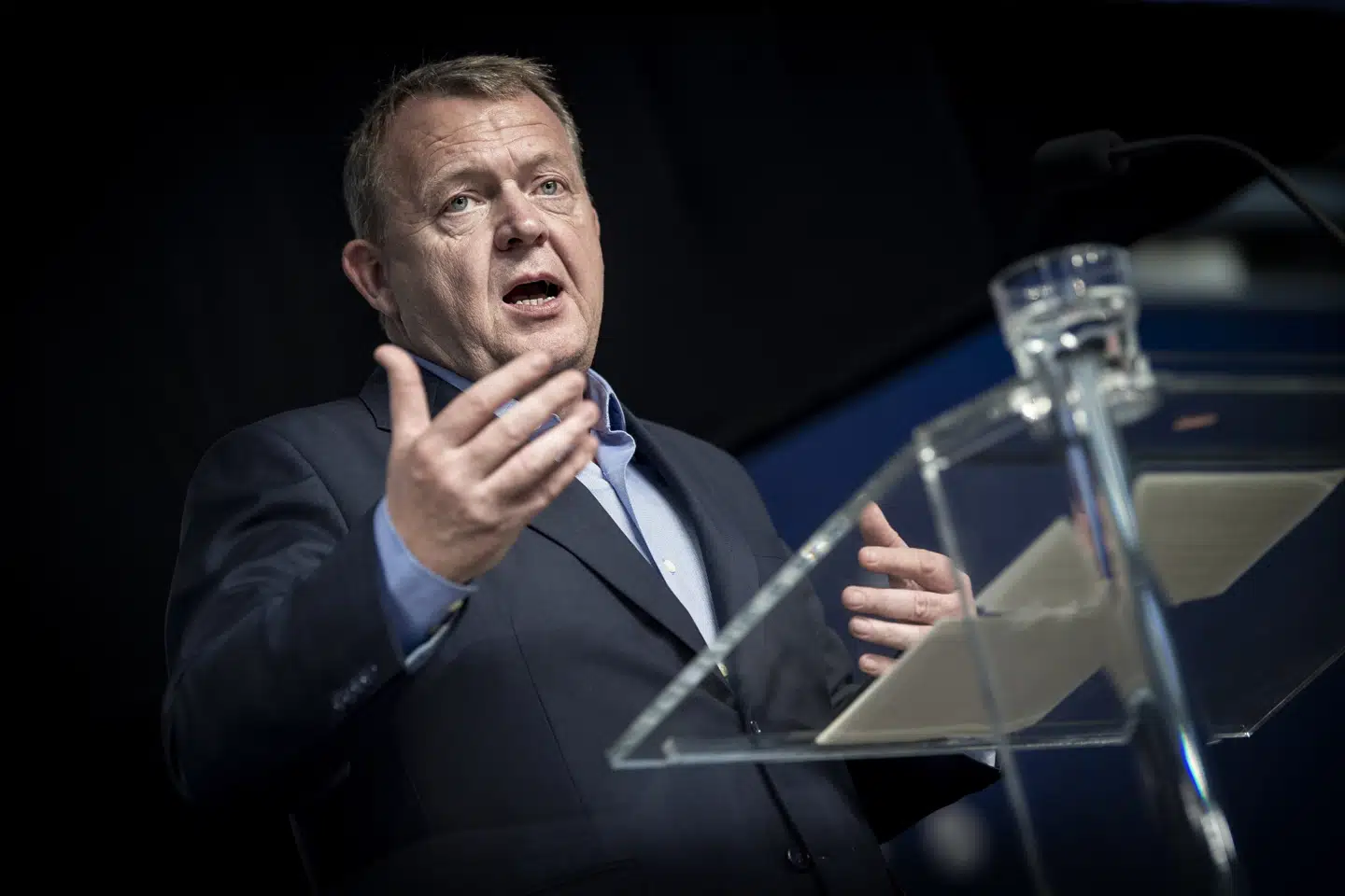 Statsminister Lars Løkke Rasmussen (V) præsenterede onsdag et velfærdsløfte på Dansk Erhvervs Årsdag i Øksnehallen i København. Liselotte Sabroe/Ritzau Scanpix