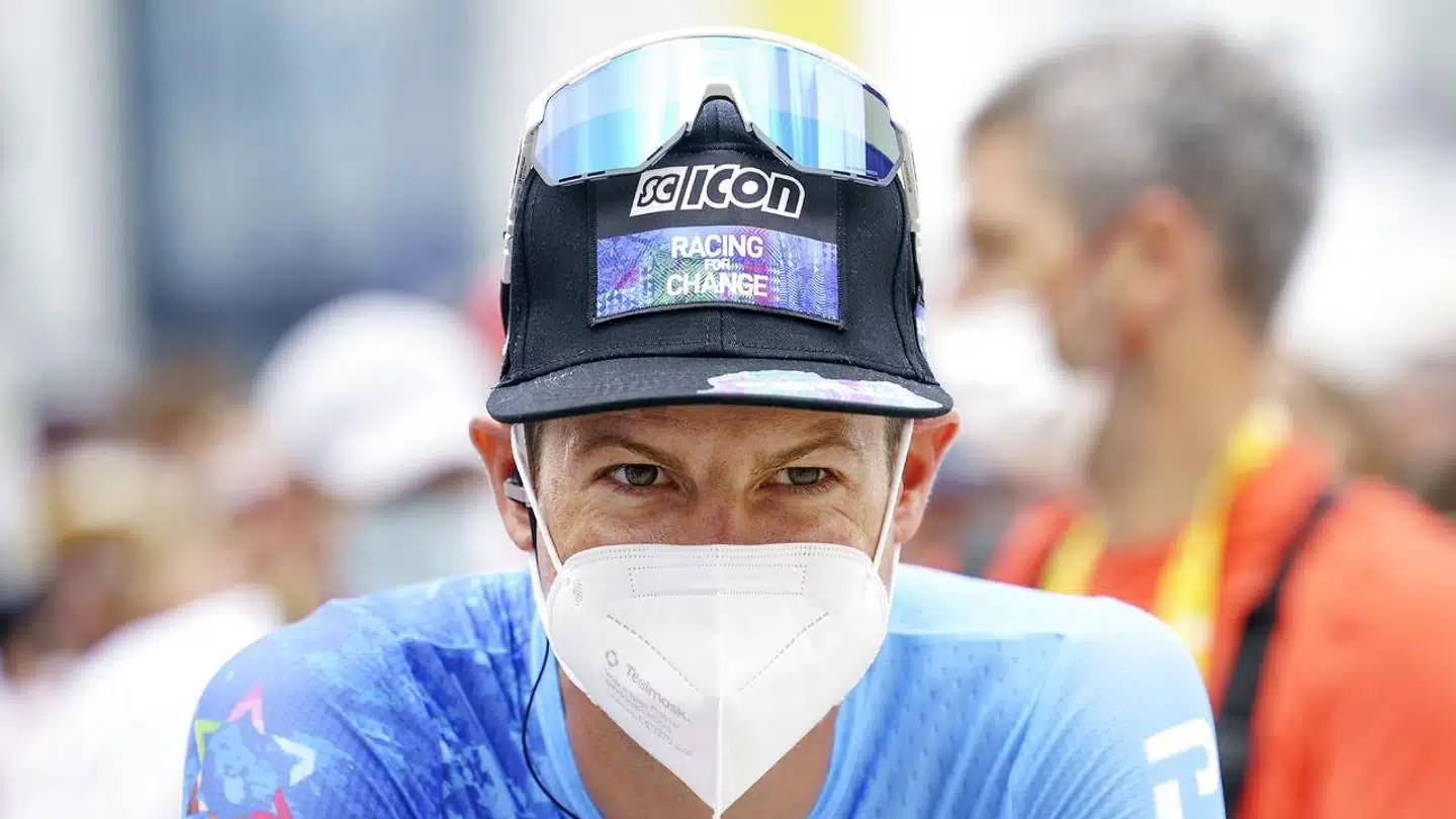 Jakob Fuglsang of Team Israel - Premier Tech before the third stage of Tour de France in Vejle, Denmark, Sunday July 3, 2022.