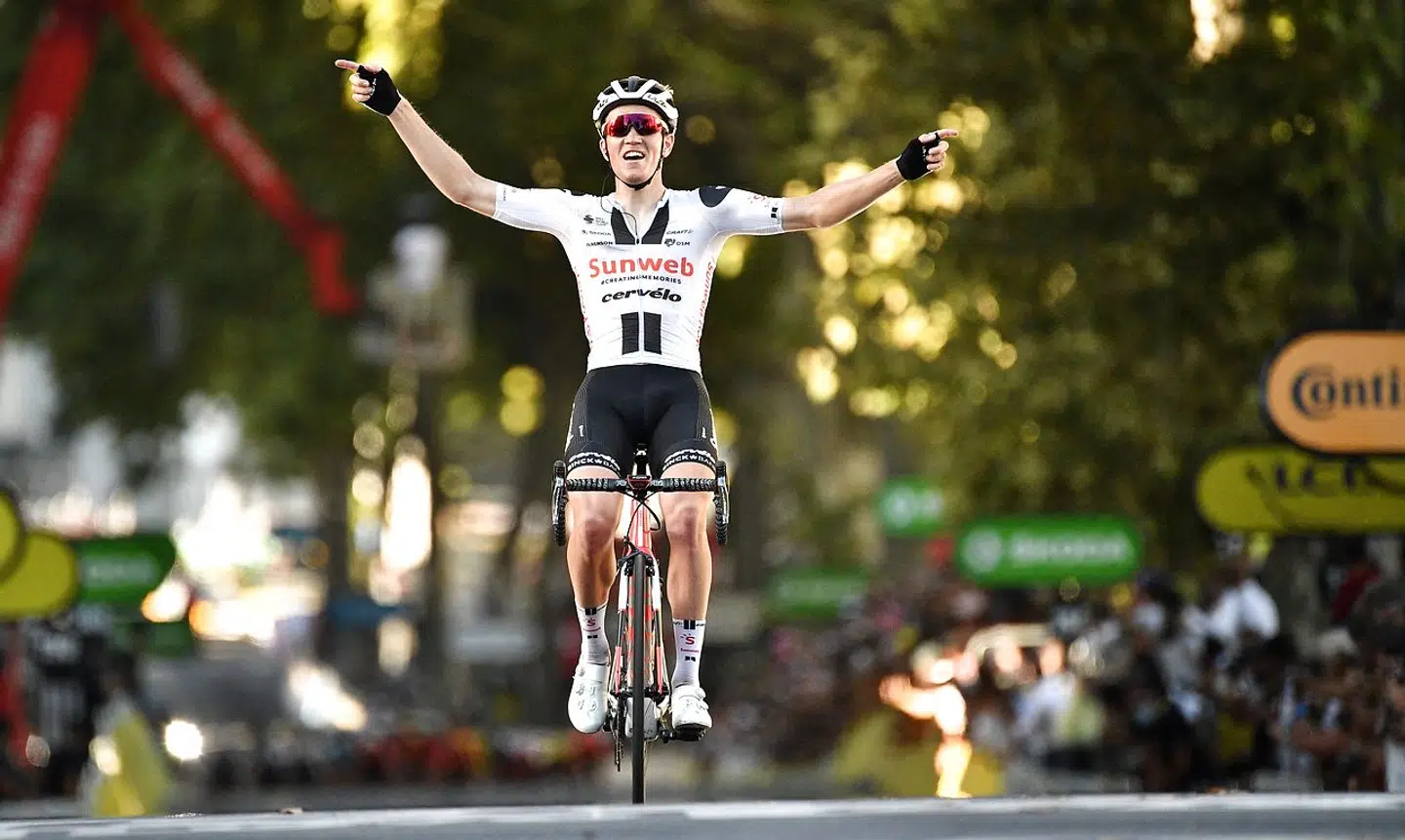Søren Kragh jubler efter 14.etape i Lyon i 2020, hvor han vandt sin første Tour de France-etape. Få dage senere gjorde han det igen.