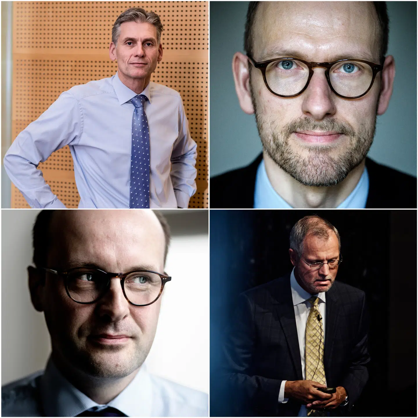 Fire af de ni sigtede i hvidvasksagen. Fra venstre mod højre: Thomas Borgen, Flemming Pristed, Henrik Ramlau-Hansen og Lars Mørch.