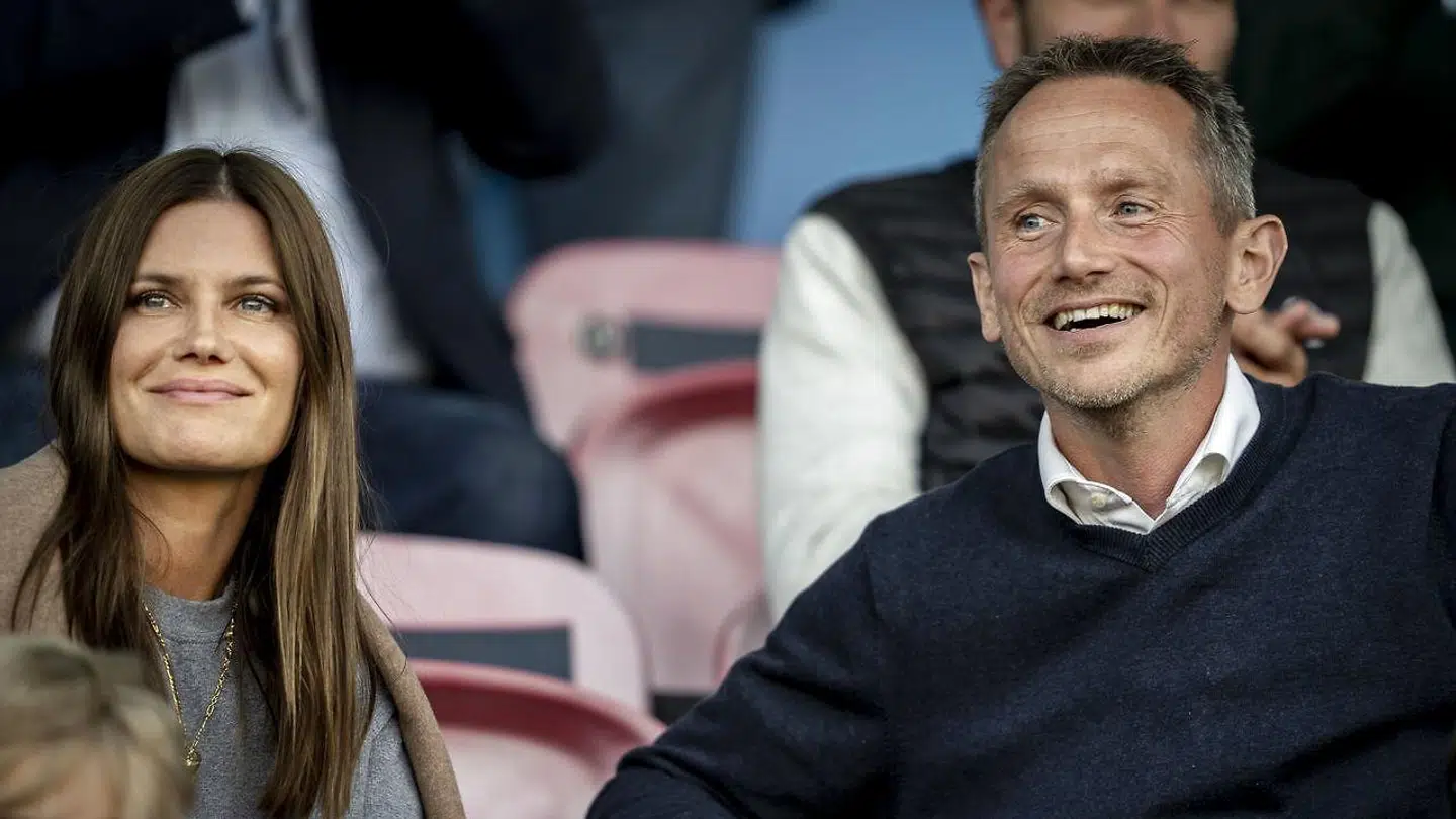 Pernille Rosendahl og daværende folketingsmedlem Kristian Jensen (V) under Superliga-kampen mellem FC Midtjylland og FC København på MCH Arena i Herning, torsdag den 9. juli 2020.