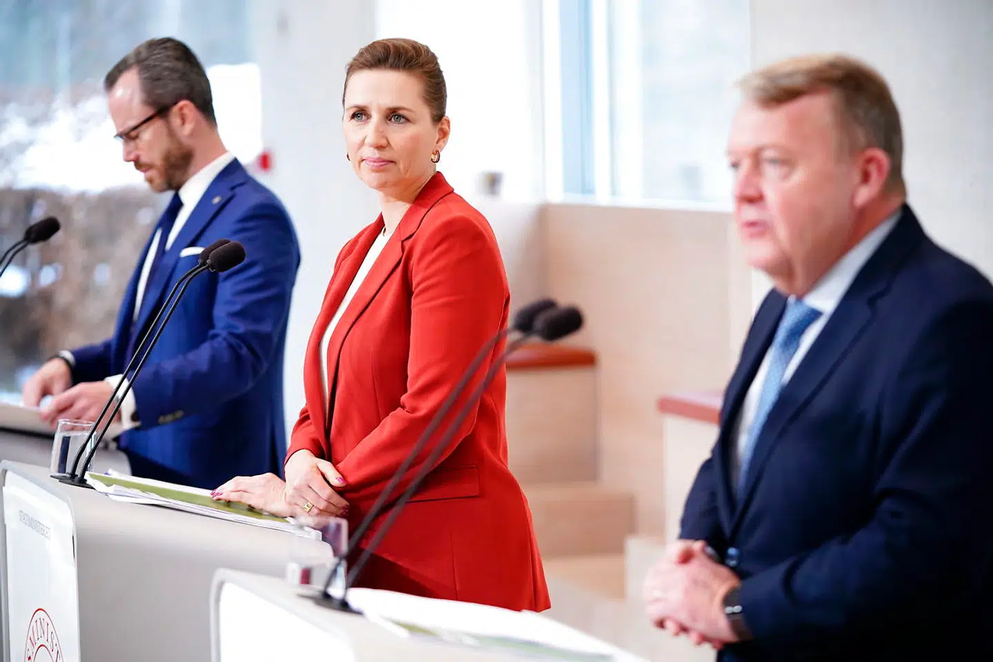 Socialdemokratiet, Venstre og Moderaterne præsenterer på et pressemøde deres regeringsgrundlag på Marienborg onsdag den 14. december 2022.