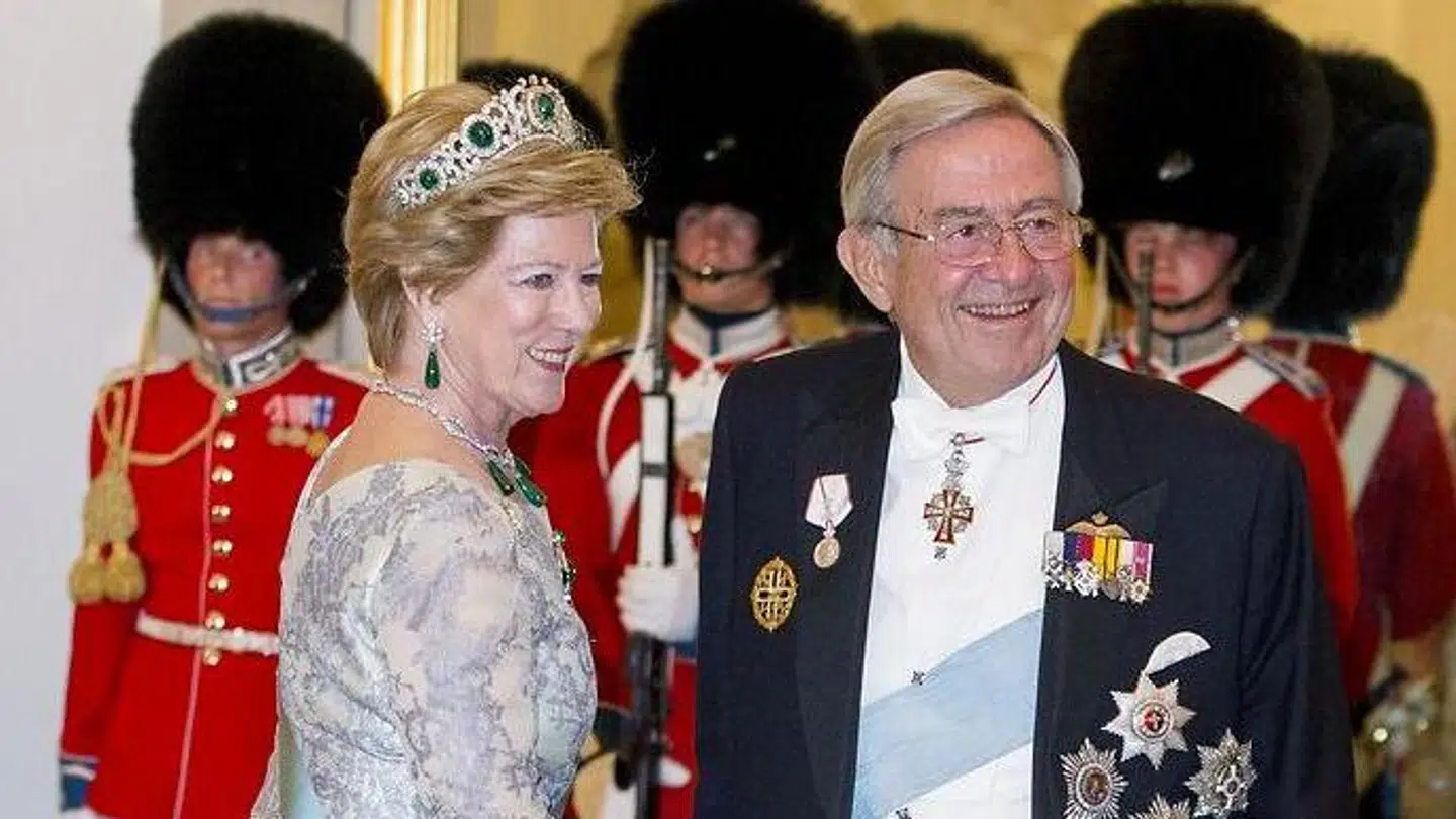 Ekskong Konstantin og dronning Anne-Marie ved dronning Margrethes 75-års fødselsdag i 2015.