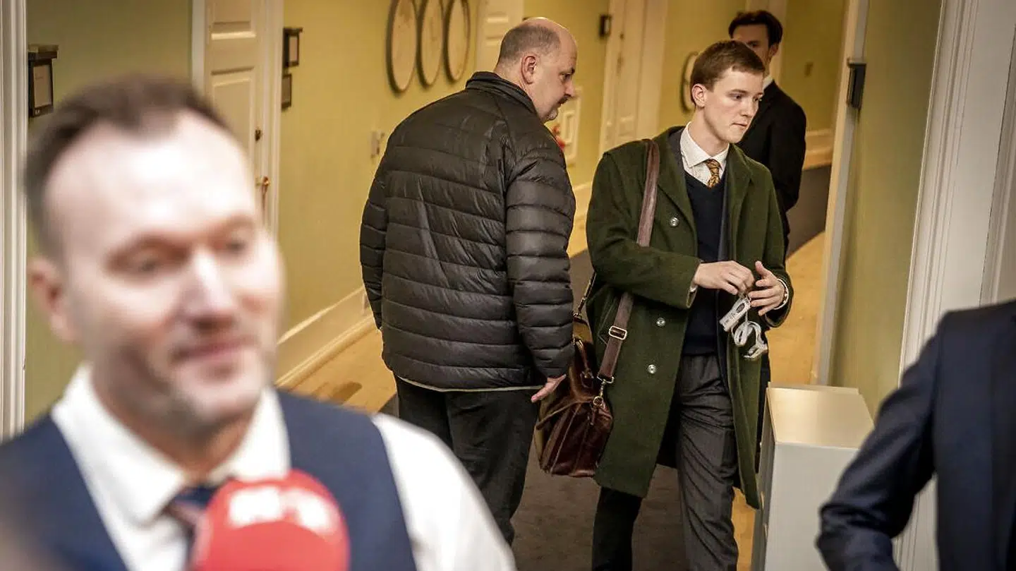 Lars Boje Mathiesen og Mikkel Bjørn, efter at Nye Borgerlige har afholdt ekstraordinært hovedbestyrelsesmøde for at drøfte valget af en ny formand på Christiansborg tirsdag 17. januar 2023. Mikkel Bjørn kunne ikke støtte Lars Boje Mathiesen.