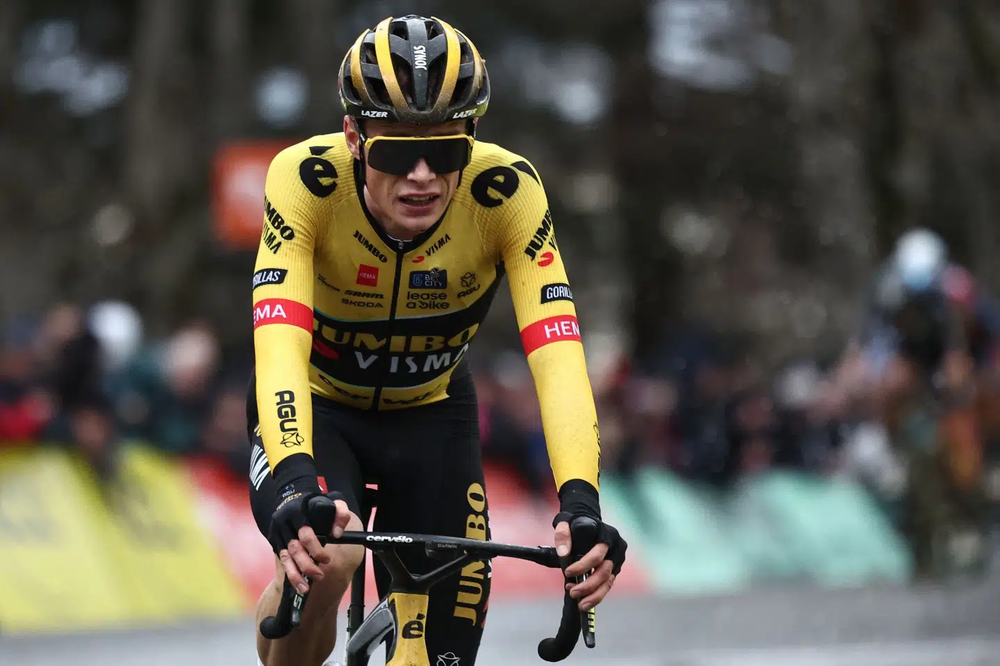 Jonas Vingegaard var 43 sekunder langsommere end Tadej Pogacar på onsdagens etape i Paris-Nice. Anne-Christine Poujoulat/Ritzau Scanpix