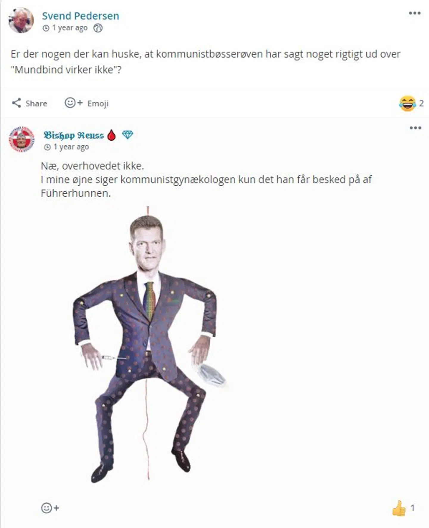 Svend Pedersen omtaler Søren Brostrøm som 'kommunistbøsserøven' på det sociale medie MeWe.