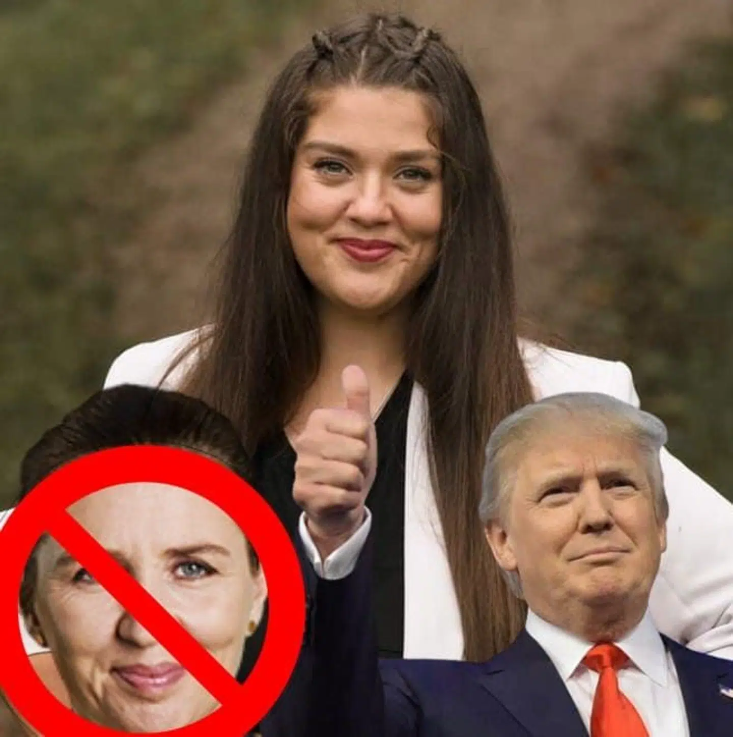 Vivian Alexandru har som profilbillede sig selv med Mette Frederiksen, der har en rød streg henover, og så Trump. Sidstnævnte støtter hun dog modsat Mette Frederiksen.