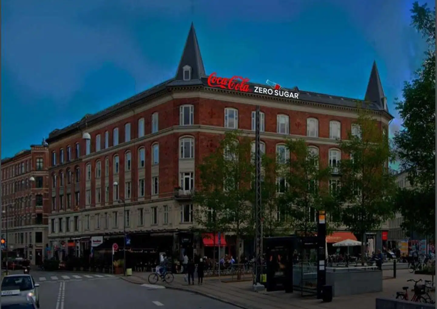 Her ses en visualisering af, hvordan Coca Cola Zero-lysreklamen vil se ud. Foto: Luma Landsmarks via Københavns Kommune