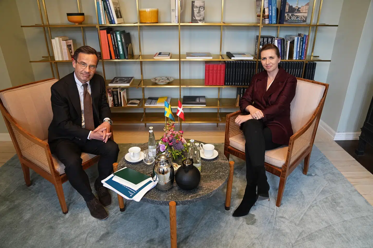 Statsminister Mette Frederiksen (S) og Sveriges statsminister, Ulf Kristersson, har tirsdag holdt møde på Marienborg. Mads Claus Rasmussen/Ritzau Scanpix