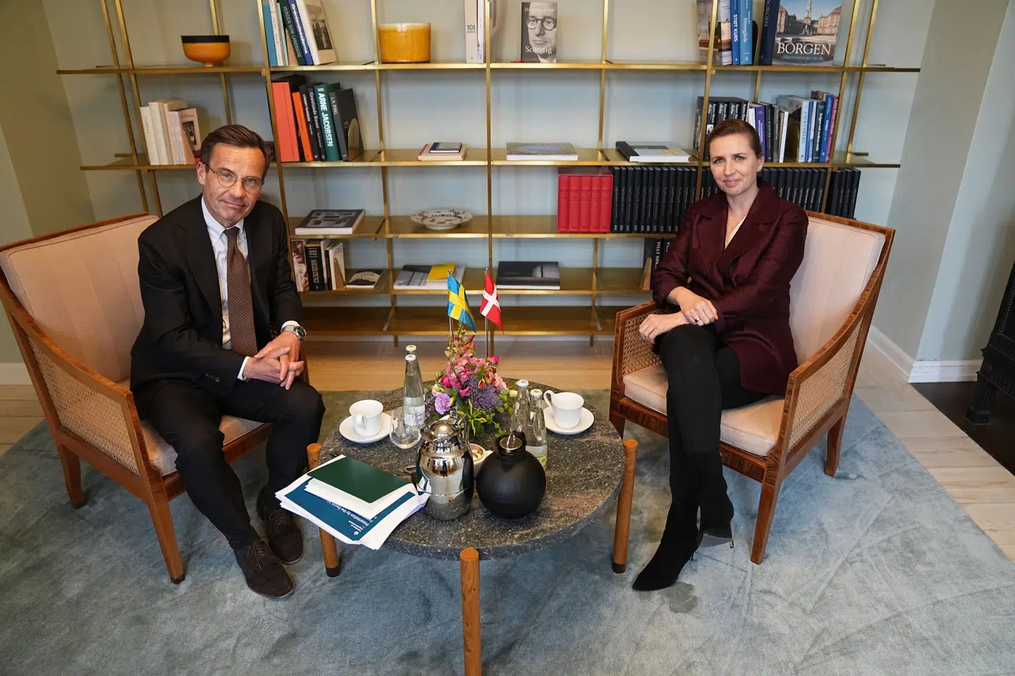 Statsminister Mette Frederiksen (S) og Sveriges statsminister, Ulf Kristersson, har tirsdag holdt møde på Marienborg. Mads Claus Rasmussen/Ritzau Scanpix