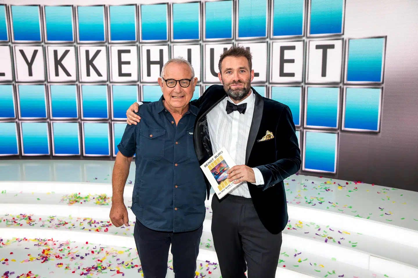 Bengt Burg og Mikkel Kryger i forbindelse med relanceringen af 'Lykkehjulet' i 2018.