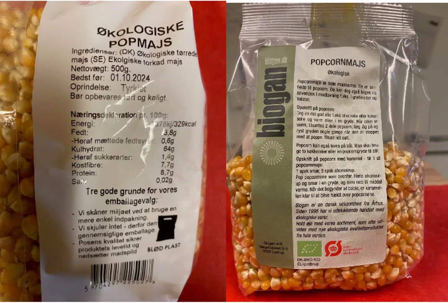 Popcornmajs fra mærket Biogan tilbagekaldes, da der er fundet for store mængder svampegiftstof i produktet.