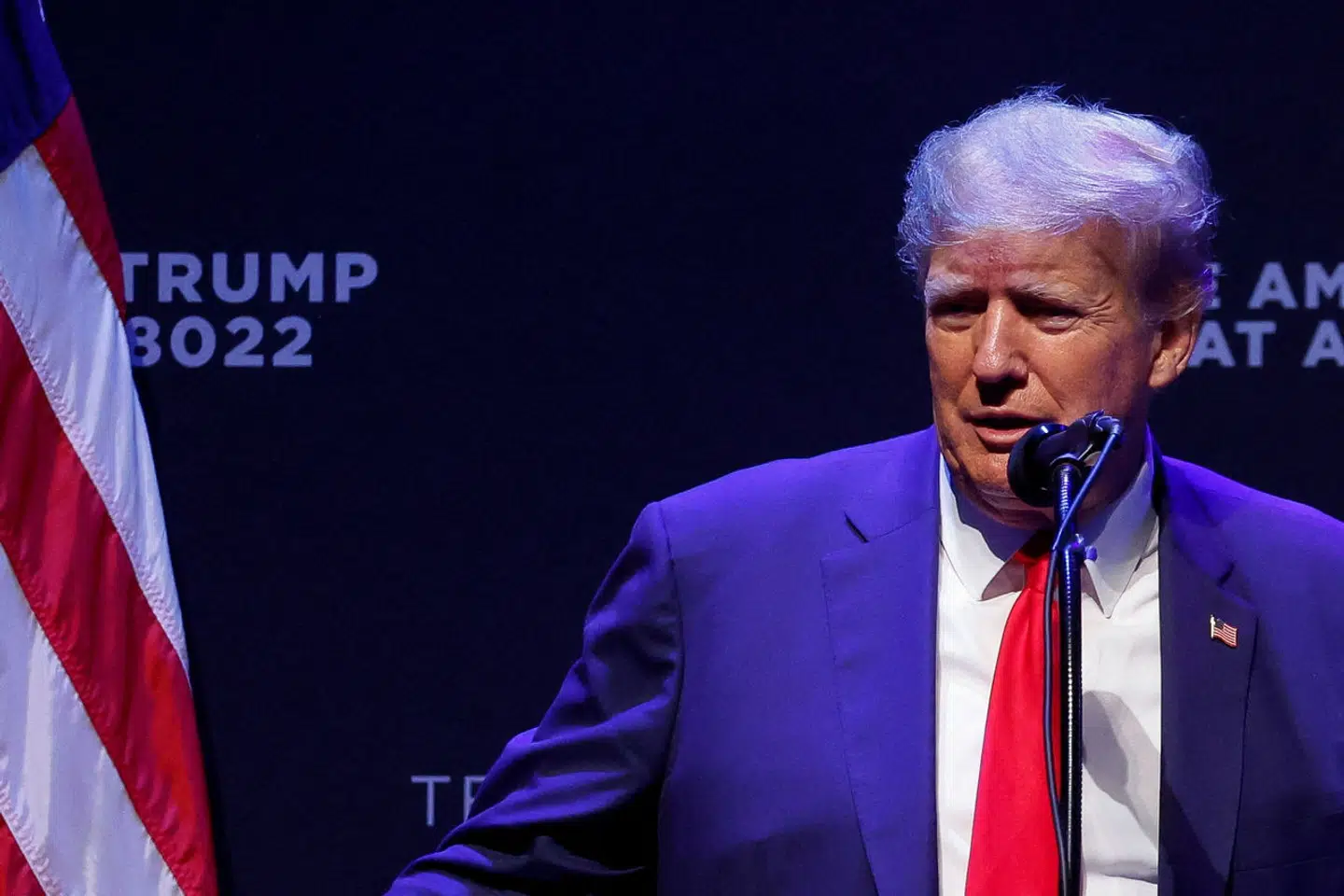 FILE PHOTO: Former U.S. President Donald Trump delivers remarks on education as he holds a campaign rally with supporters, in Davenport, Iowa, U.S. March 13, 2023. REUTERS/Jonathan Ernst/File Photo