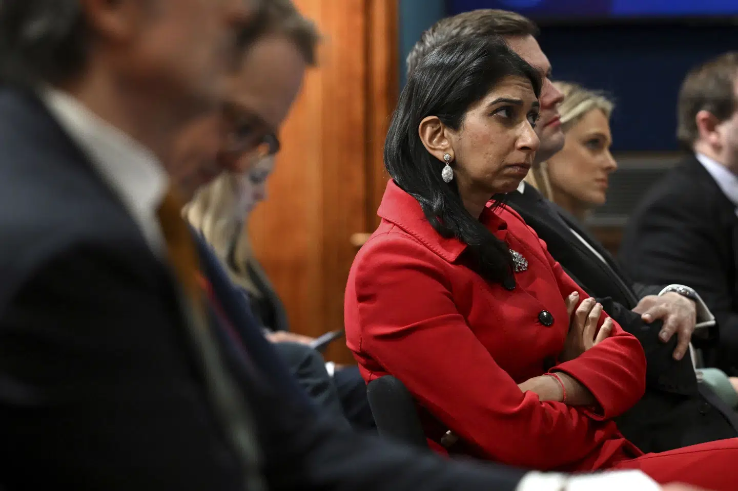 Storbritanniens indenrigsminister, Suella Braverman, står fast på, at regeringens forslag om en ny asyllov ikke er i strid med folkeretten. Leon Neal/Ritzau Scanpix