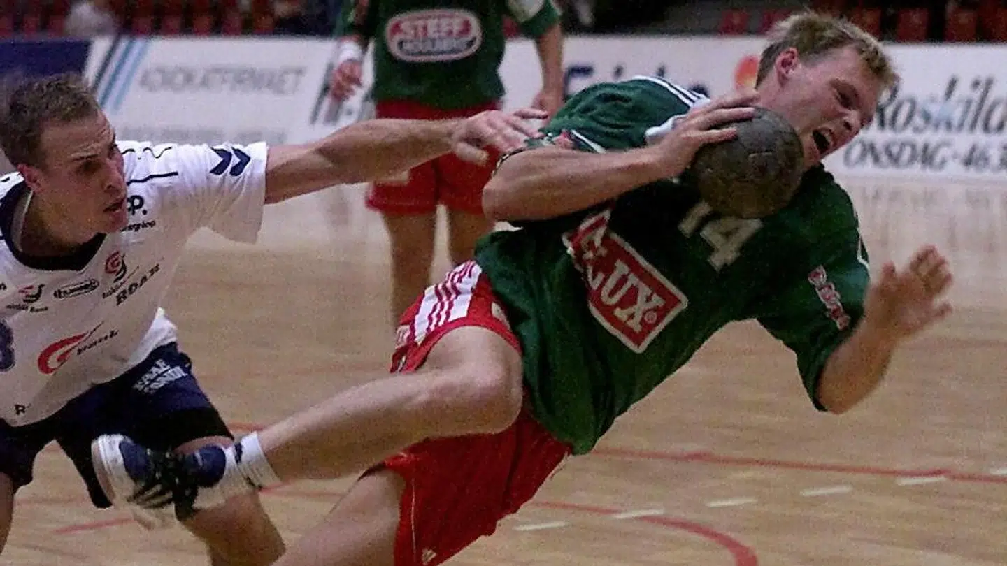 Emil Bergholts far, Henrik Bergholt, i aktion for Skjern fra sin aktive tid i klubben.