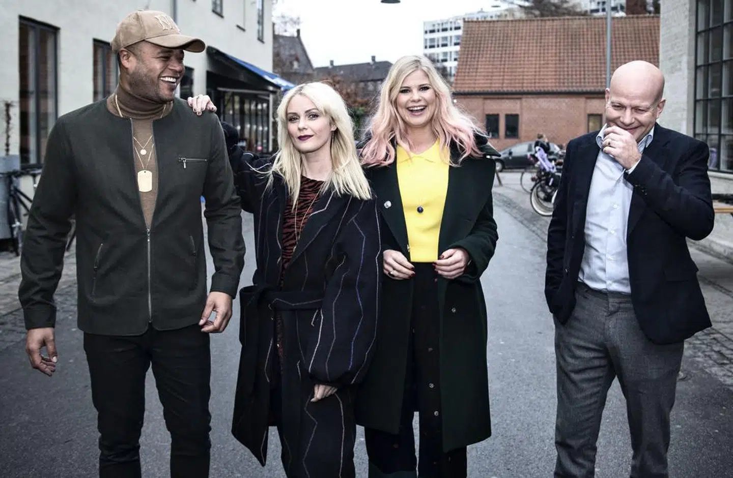 Sådan så det ud, da Sofie Linde i 2016 blev præsenteret som vært på 'X Factor'. Her med de daværende dommere Remee, Mette Lindberg og Thomas Blachman.