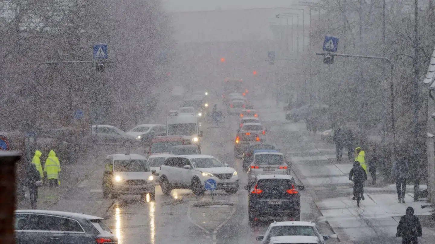 Snevejr over Randers, onsdag den 6. april 2022.. (Foto: Bo Amstrup / Ritzau Scanpix/Ritzau Scanpix)