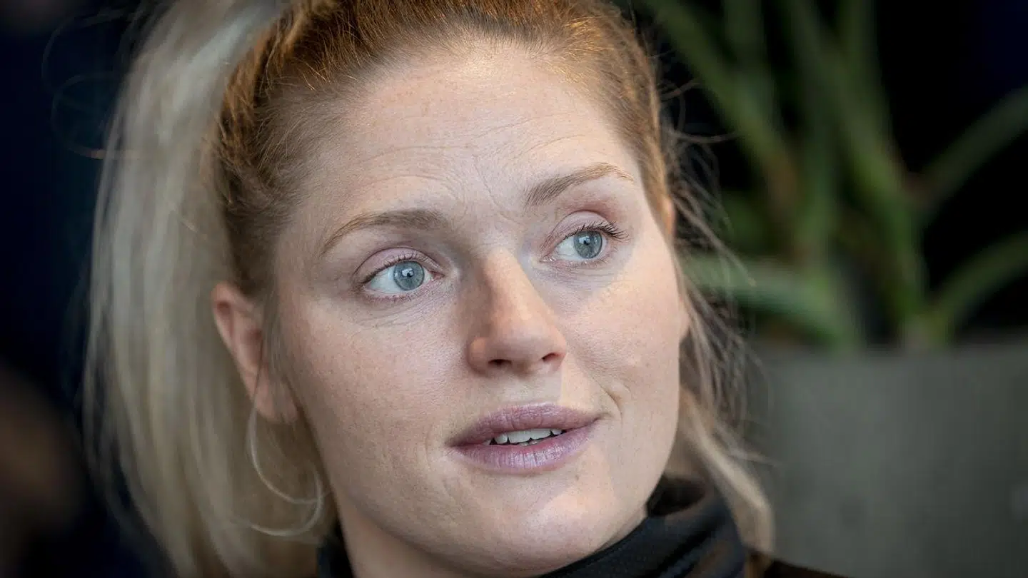 Sarah Iversen under håndboldkvindernes pressemøde på Scandic CPH Strandpark på Amager, mandag den 27 februar 2023