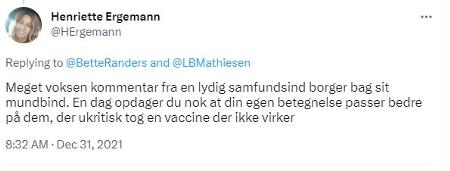 Henriette Ergemann mener, at vaccinerne ikke virker, skriver hun her.
