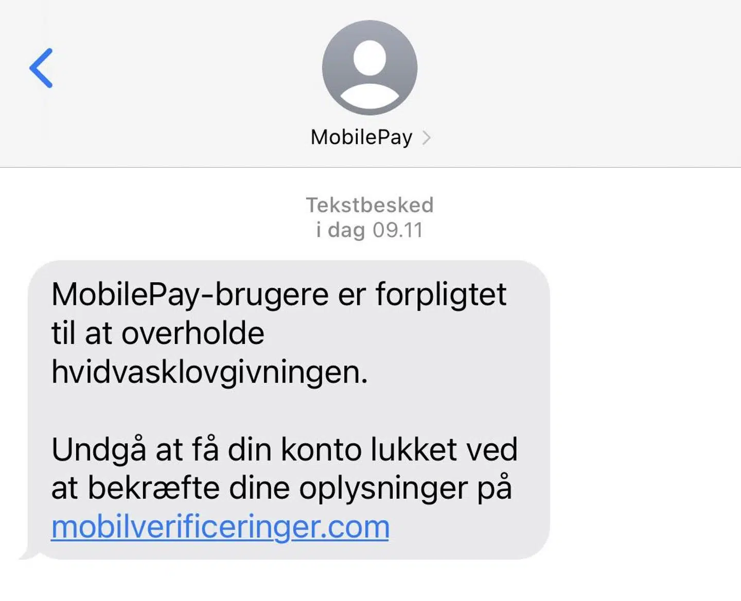 Sådan kan svindel-sms'en se ud.