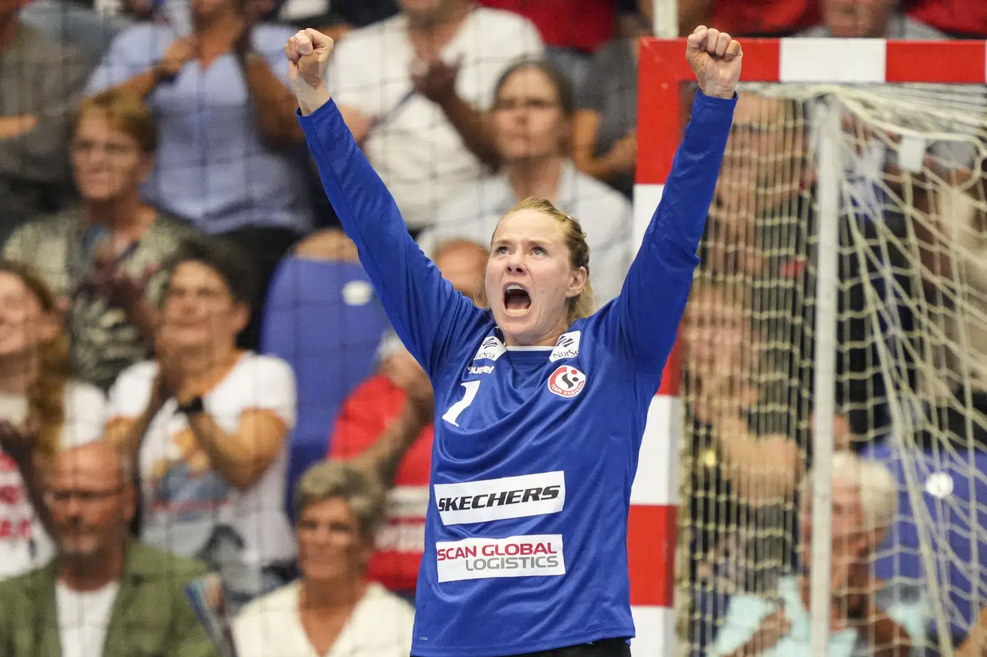 Rikke Poulsen jubler over en redning i Champions League tidligere på sæsonen. (Arkivfoto). Claus Fisker/Ritzau Scanpix