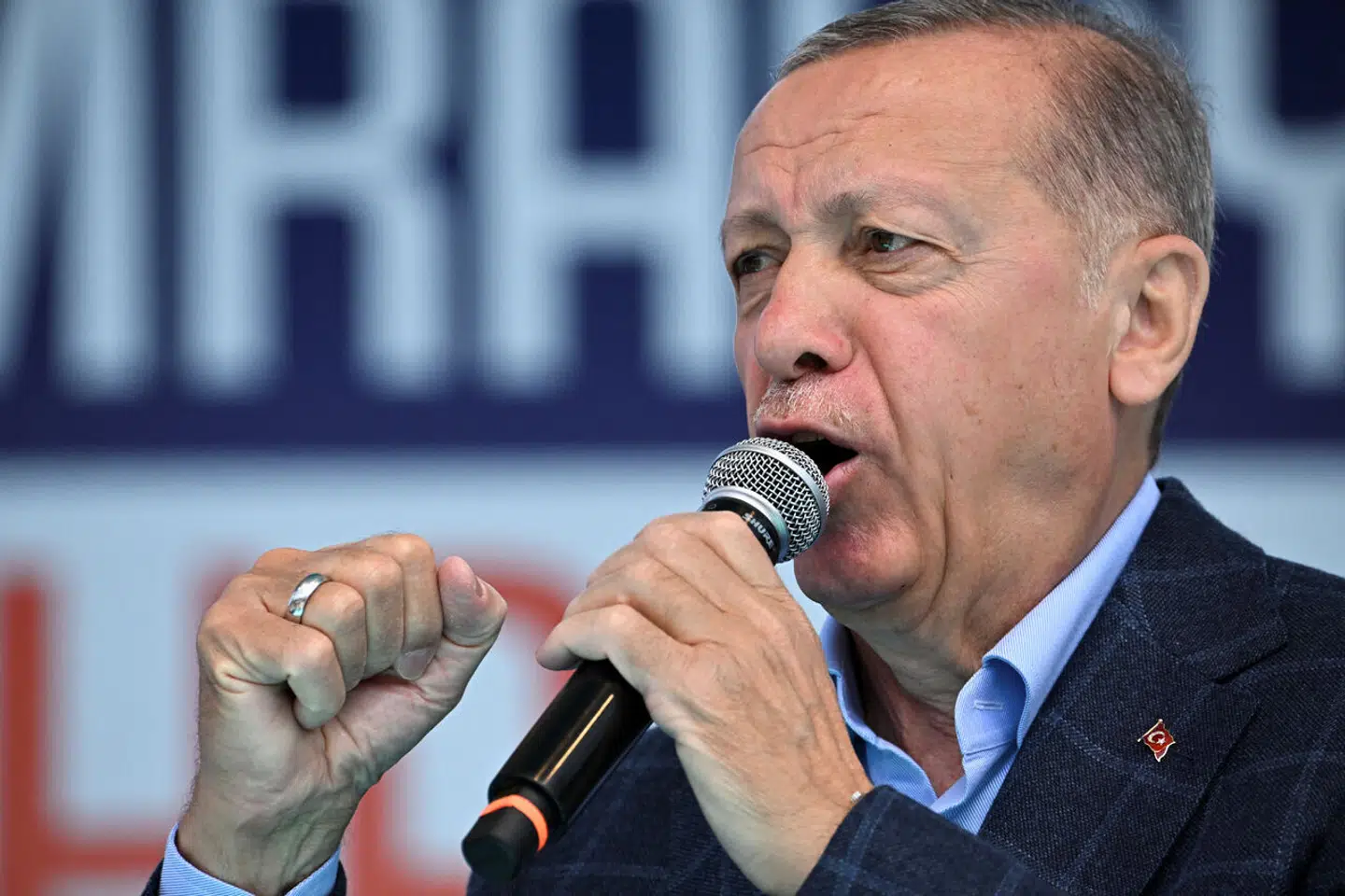 Turkish President Tayyip Erdogan addresses his supporters during a rally ahead of the May 14 presidential and parliamentary elections, in Istanbul, Turkey May 13, 2023. REUTERS/Dylan Martinez