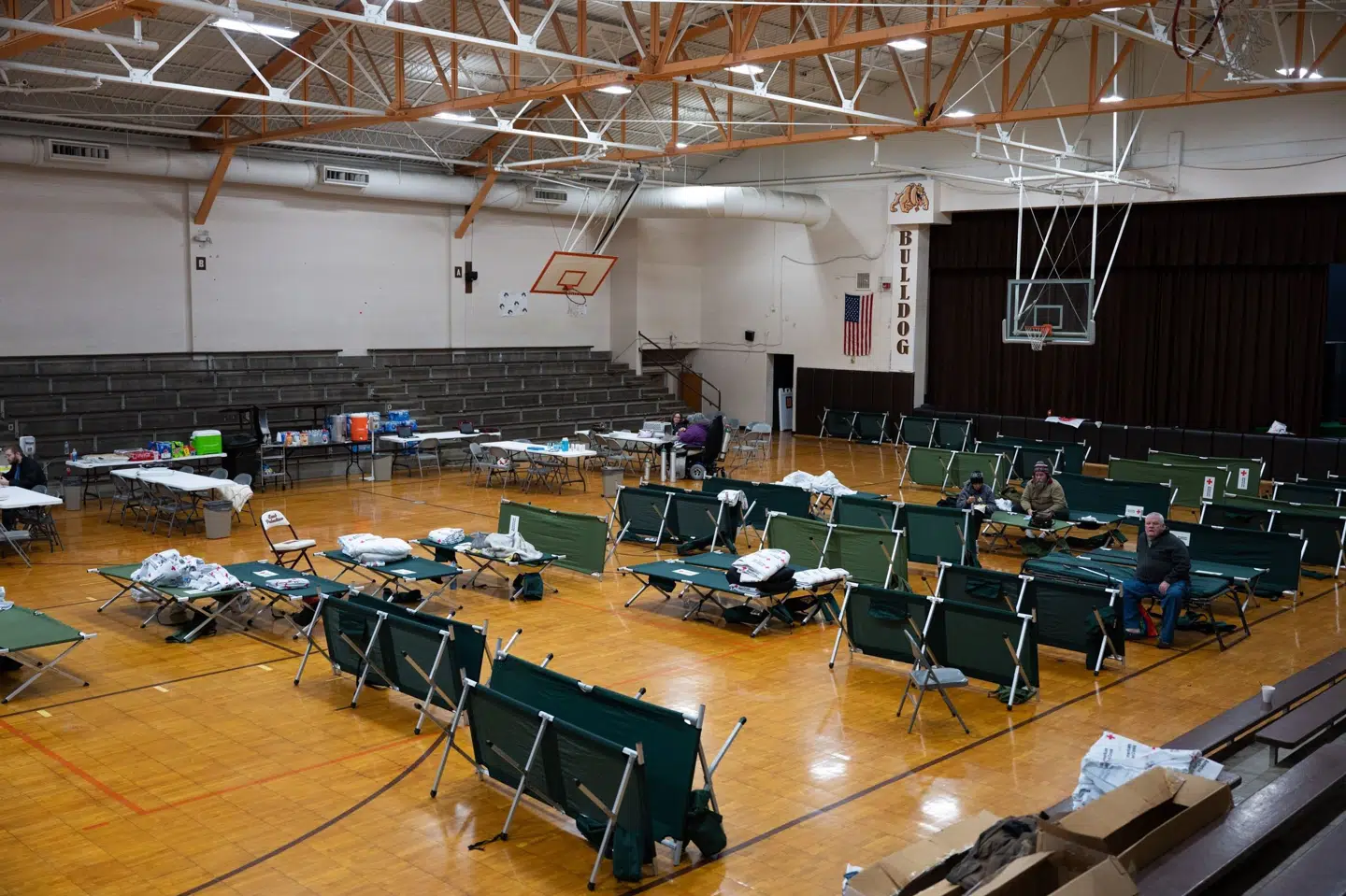 Efter ordre om evakuering er der blevet oprettet et center, hvor borgere i East Palestine kan søge tilflugt. Dustin Franz/Ritzau Scanpix