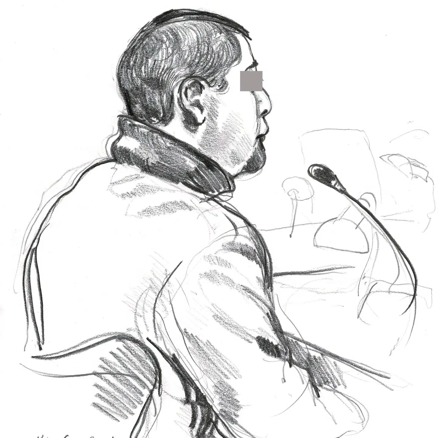 Den 32-årige er flere gange tidligere blevet dømt for overgreb. B.T. har beskrevet, hvordan han kun var 15 år, da han begik de første. Tegning: Anne Gyrite Schütt.