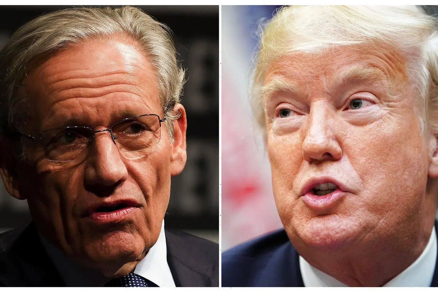 Donald Trump (til højre) kræver næsten 50 millioner dollar i erstatning fra journalisten Bob Woodward (til venstre), som han mener, har udgivet lydoptagelser af den tidligere præsident i strid med en indbyrdes aftale. (Arkivfoto). Mandel Ngan/Ritzau Scanpix