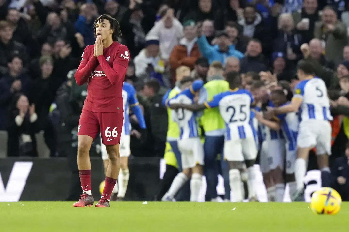 Brighton slog til tre gange i anden halveg, da holdet slog Liverpool på hjemmebane med 3-0. Frank Augstein/Ritzau Scanpix