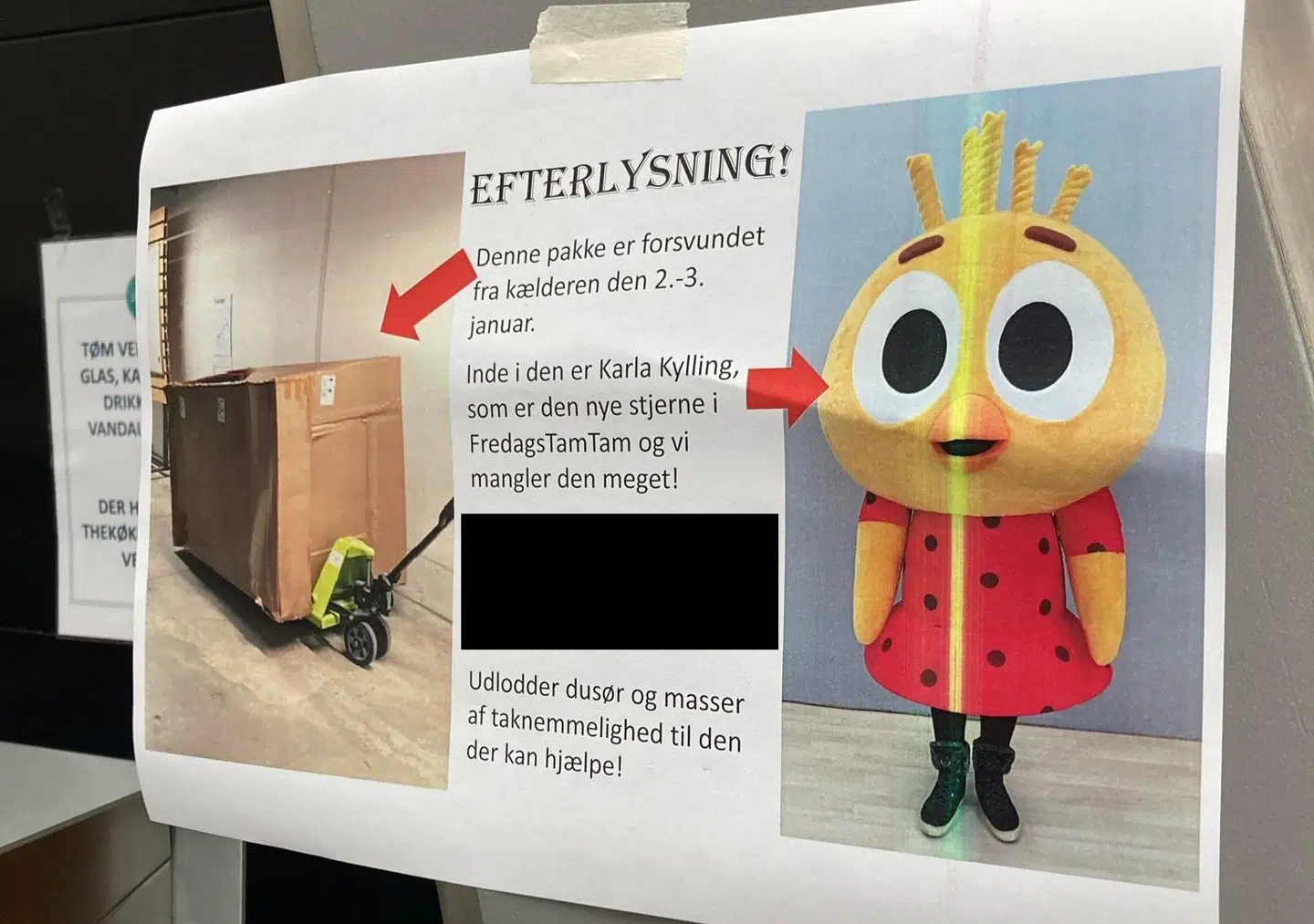 Efterlysningsplakaten der for tiden hænger på væggene i DR Byen.