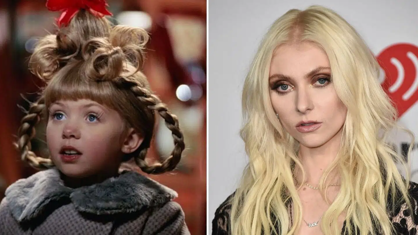 Taylor Momsen som syvårig i 'Grinchen – Julen er stjålet' og som 29-årig som rockstjerne på den røde løber.